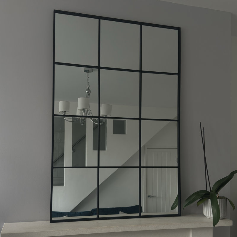 Rectangle Metal Window Panel Mirror, Black, 120cm H x 80cm W