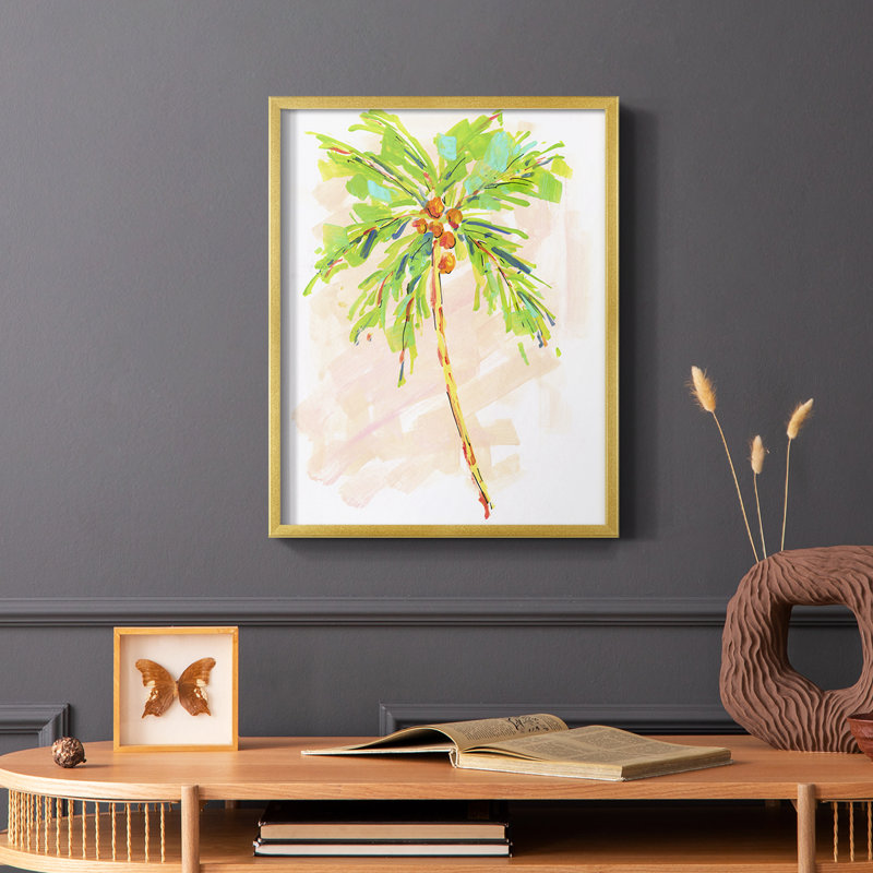 Cocotier I, reproduction encadrée - bois massif, H 28 po x l 22 po, Or