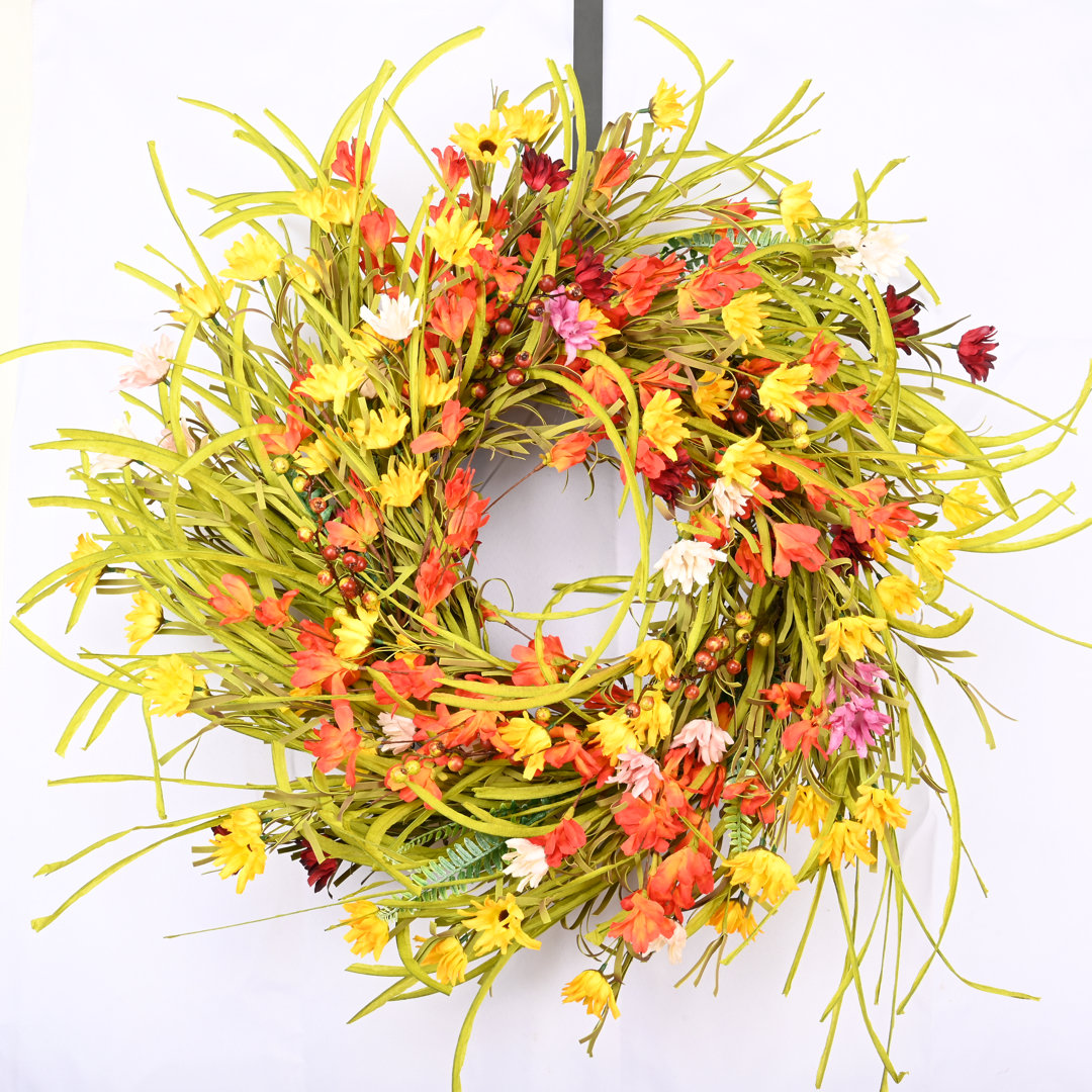 26" Fall Autumn Daisy Front Door Wreath Primrue