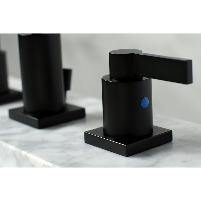 Kingston Brass NuvoFusion Two-Handle 3-Hole Deck Mount Widespread Bathroom Faucet with Retail Pop-Up Drain, Matte Black