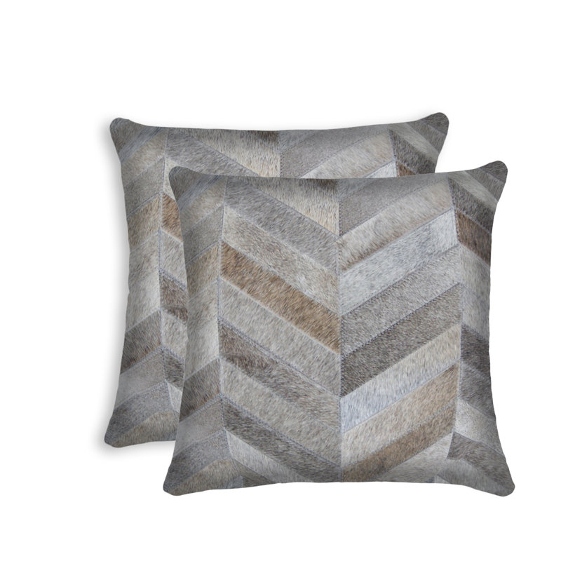 (Set of Two) Natural and Brown Chevron Cowhide Throw Pillows (Set of 2)