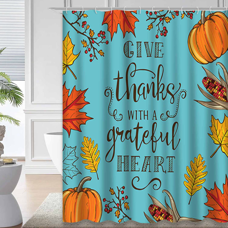 Rideau de douche Thanksgiving à feuilles d'érable avec 12 crochets, L 72 po x l 78 po
