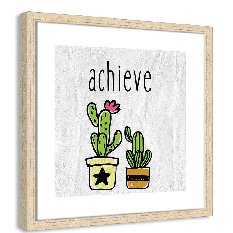 Impression sur papier Cacti C, Encadré de boîte beige, H 26,5 po x l 26,5 po x P 1,18 po