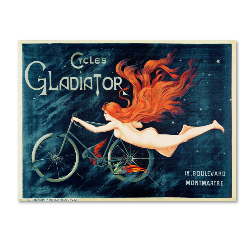 «Cycles Gladiator» par Georges Massias, affiche vintage encadrée, H 24 po x l 18 po x p 2 po