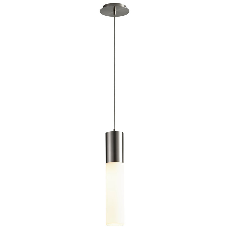 Gathard 1 - Light LED Single Pendant, Satin Nickel, 18" H x 3.5" W x 3.5" D, Matte White