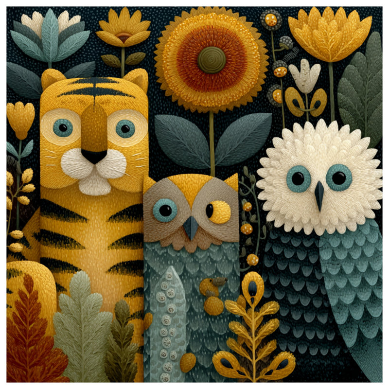 Tiger Owl Illustration Double Sided Throw Pillows, 16 x 16 inches