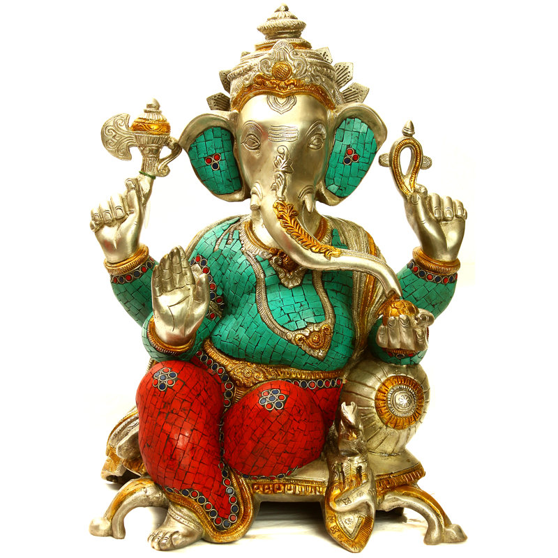 17" Handmade Brass Lord Ganesha Statue | Large "Benevolent God" Figurine for Home Temple & Spiritual Decor