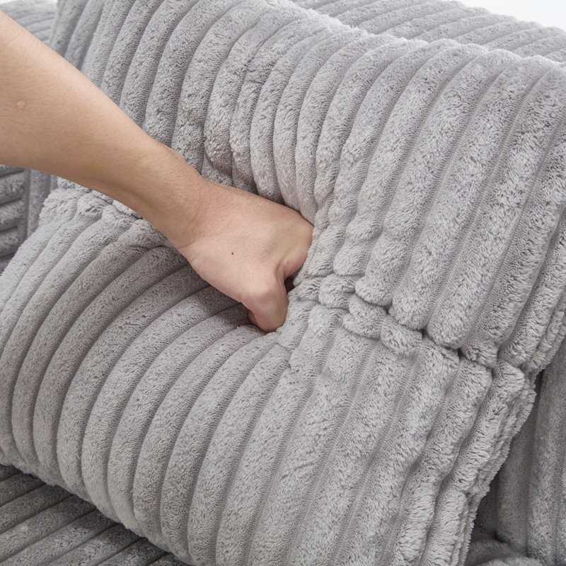 Canapé modulaire moderne en L, siège rembourré en L avec sièges profonds, Velours côtelé gris pâle