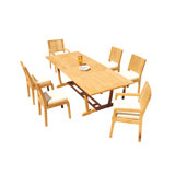 8 Seats 9 Pcs Grade-A Teak Wood Dining Set: 94" Double Extension Mas Rectangle Trestle Leg  Table And 8 Maldives Chairs (2 Arm & 6 Armless Chairs)