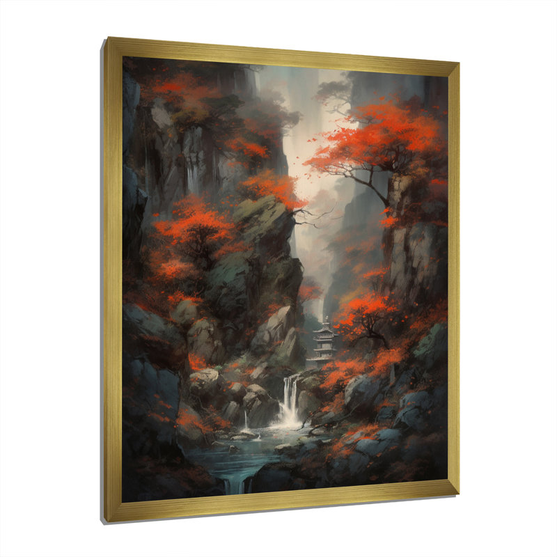 Keyisha cascade d'arbres botaniques IV sur toile, H 20 po x l 12 po x P 1 po, Encadrement doré