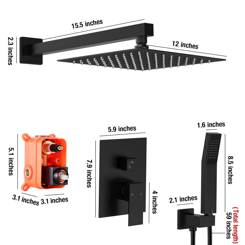 Complete Shower System with Rough in-Valve, Matte Black