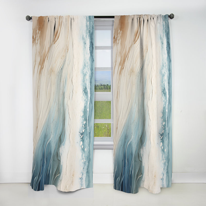 Modern Blue And Beige Sand Aerial View V - Beach Sand Blackout Coastal Curtain - 1 Panel, 52" W x 90" L