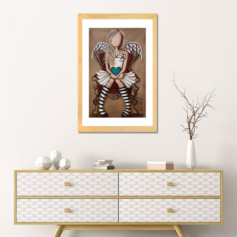 « Colette » par rut art Creations-impression d’art graphique, Toile avec cadre en bois beige, Blanc