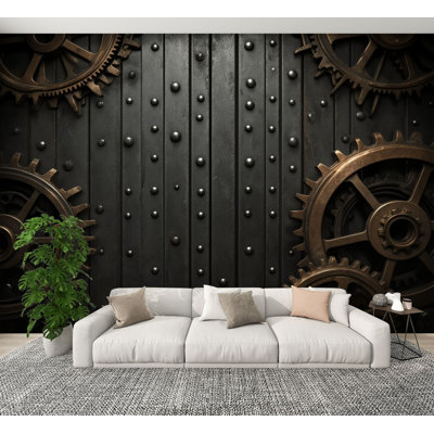 Peel and Stick Wallpaper Industrial Gear Mechanism Rusty Cogs Metal Surface Factory Steampunk Wall Murals 100"H x 144"W Removable PVC Wall Paper Self-Adhesive Wall Decor for Bedroom Living Room Home Office