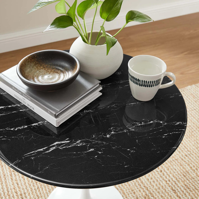 Table d'appoint ronde en marbre artificiel Lippa, Noir, Blanc