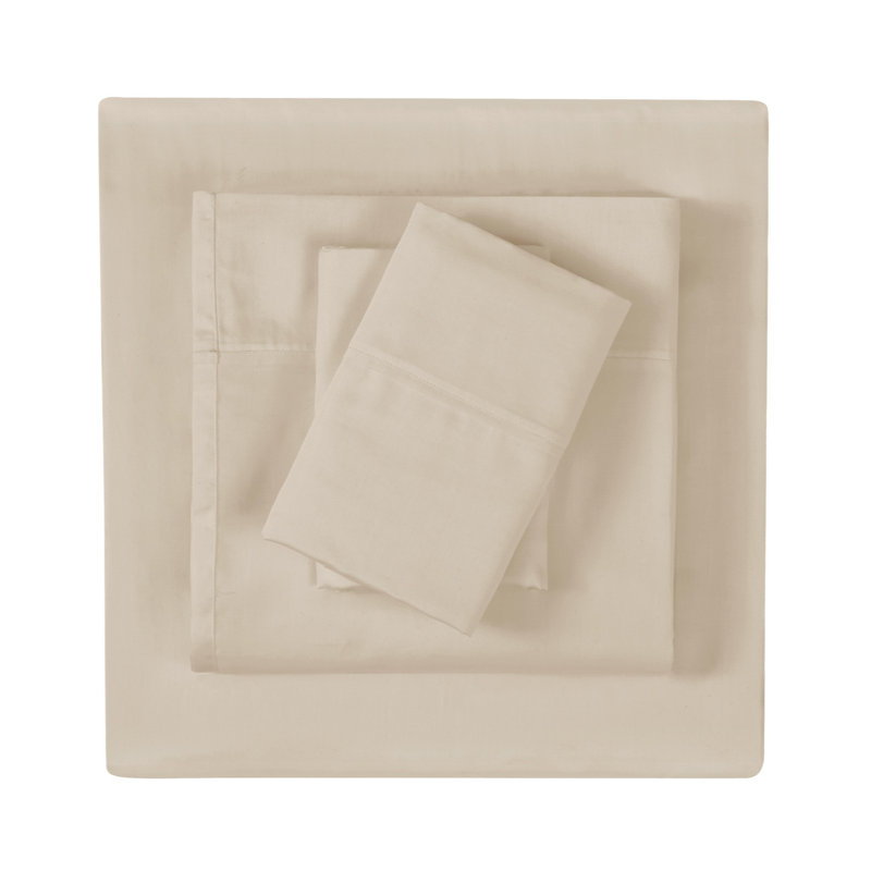 Vince Camuto 400TC Percale Cotton Sheet Set, Twin Sheet Set + Fitted Sheet + 1 Pillowcase, Khaki