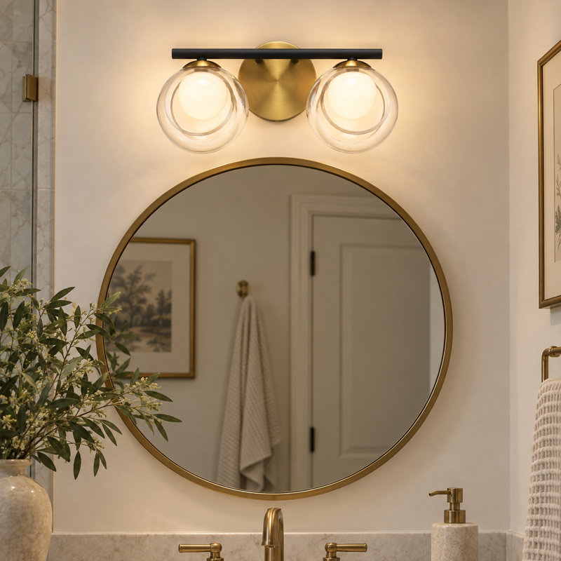 Applique murale de salle de bain à 2 lumières dimmables de 15,25 po avec globes opales, H 7,75 po x l 15,25 po x P 6,75 po, 2