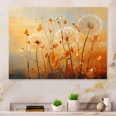 Orange Dandelion Dreams I - Floral Metal Wall Art Prints
