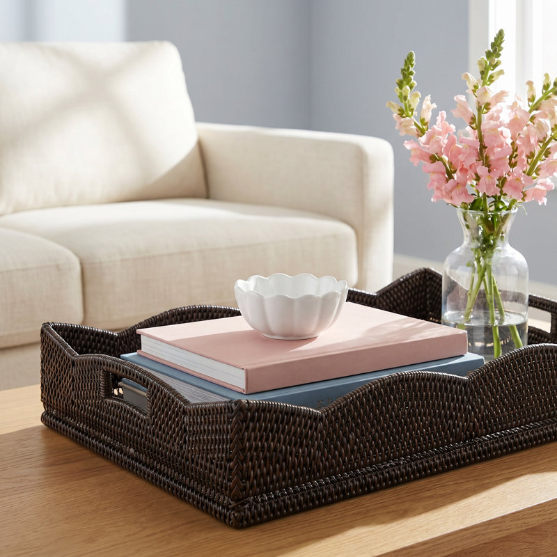 Landry Rattan Tray, Tudor Black, Without Glass