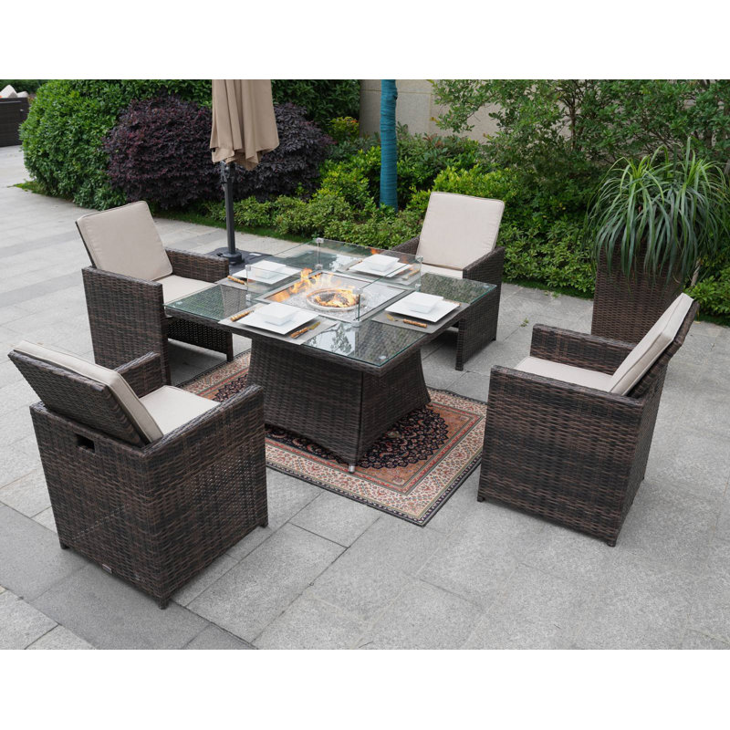 4 - Person Wicker Patio Dining Set with Square Table , Cushions Included
