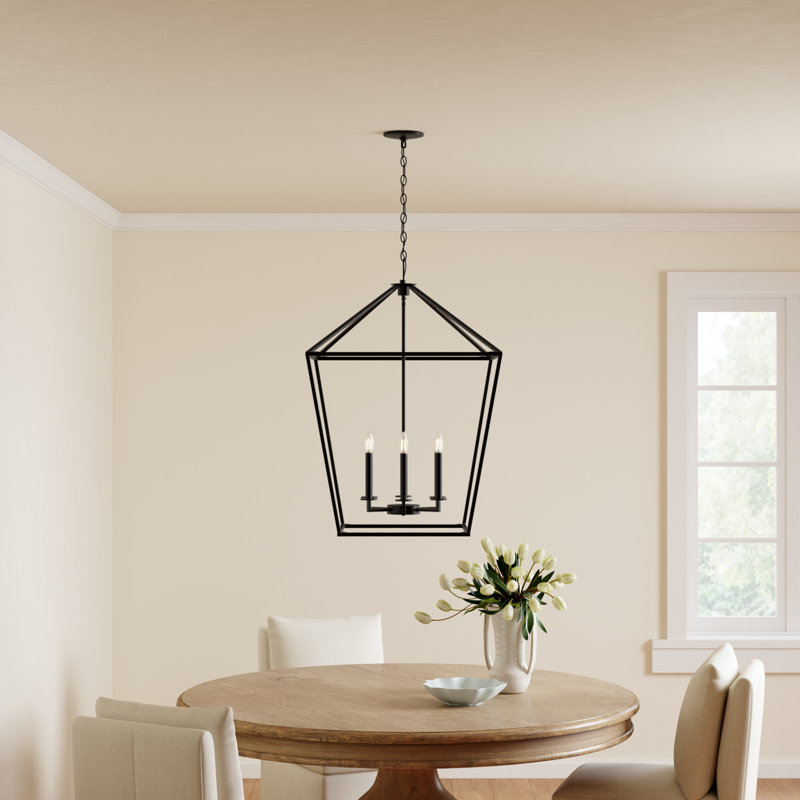 Hastings 6 - Light Lantern Geometric Chandelier in Classic Bronze, Classic Bronze