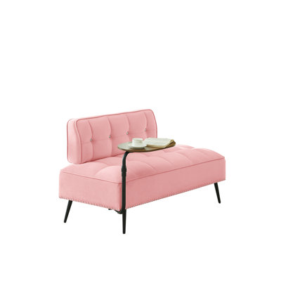 54-Inch Modern Two-Seater Velvet Sofa with Backrest & 360° Rotating Side Table – Entryway Ottoman, Multi-Use Bench, Office Desk and Chair Set, Space-Saving Design for Living Room, Bedroom, Apartment
