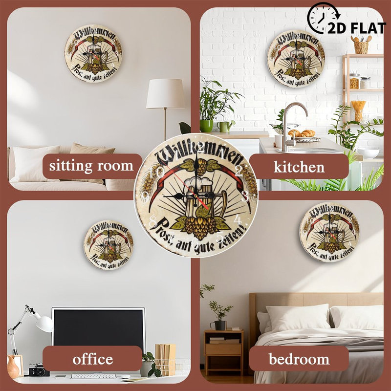 Horloge murale en bois 10 po, mouvement silencieux, à piles (piles AA non incluses), décor artistique, parfait pour les décorations