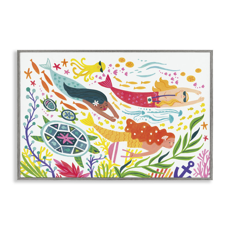 «Underwateraigning Mermaids», art de la giclée encadrée par Irene Chan, Estampe numérique Farmhouse, H 16 po x l 24 po