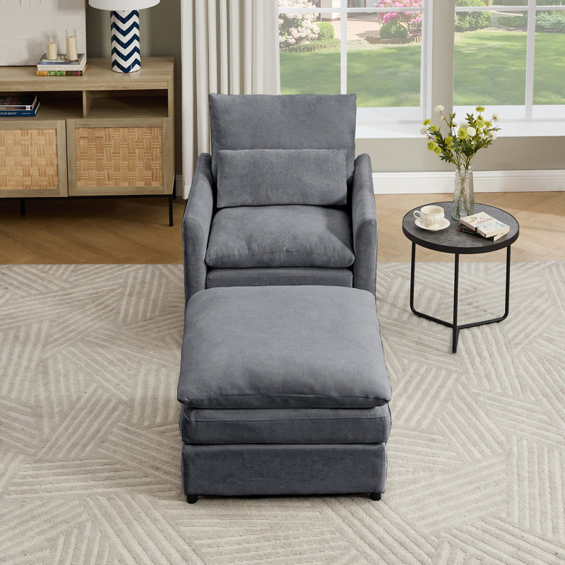32.5''W Modern Upholstered Accent Chair With Ottoman, Gray