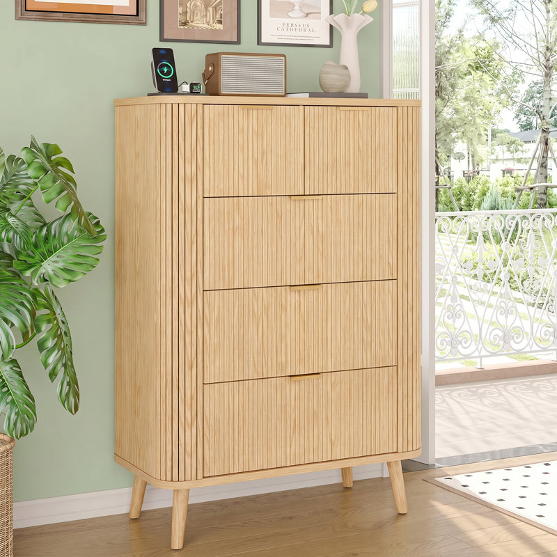 48" Tall Fluted 5 Chest of Drawers, Oak