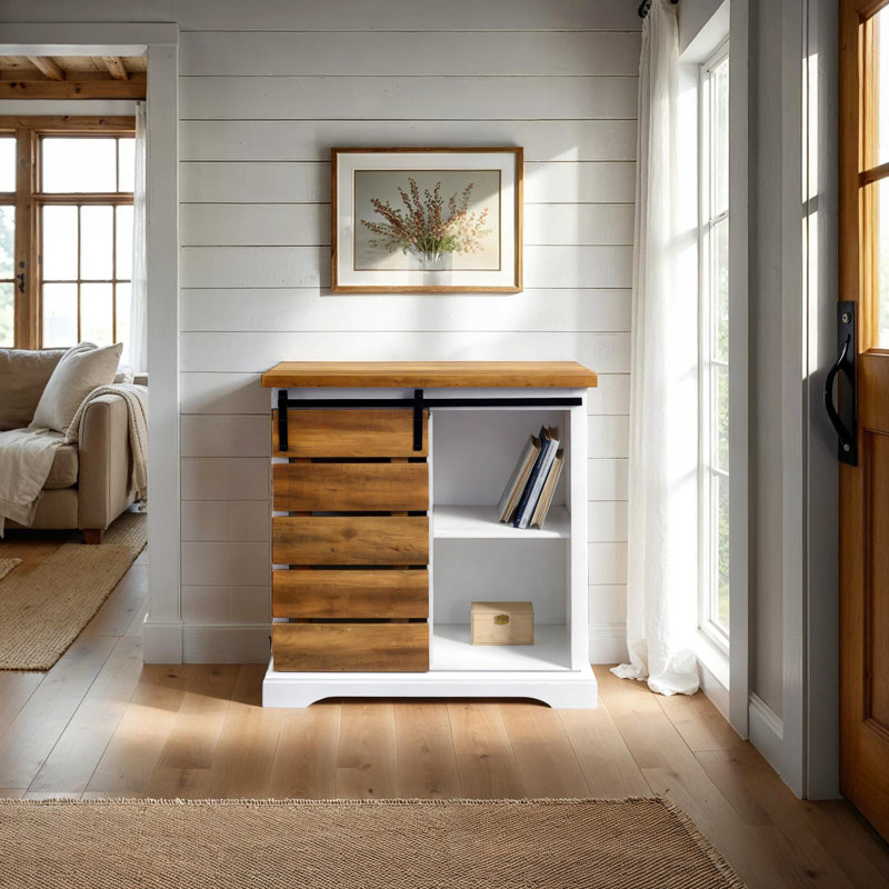 Stotfold 32" Wide Server, White/Reclaimed Barnwood