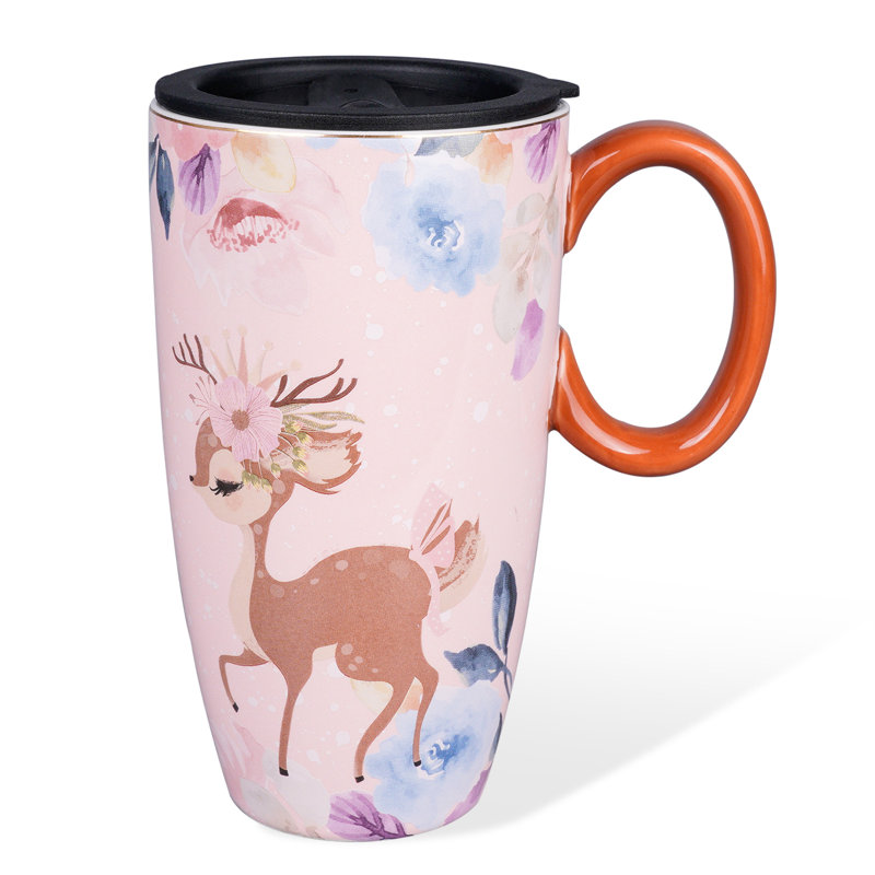 Grande tasse à café cerf en porcelaine 20 oz avec couvercle et tasse de cerf