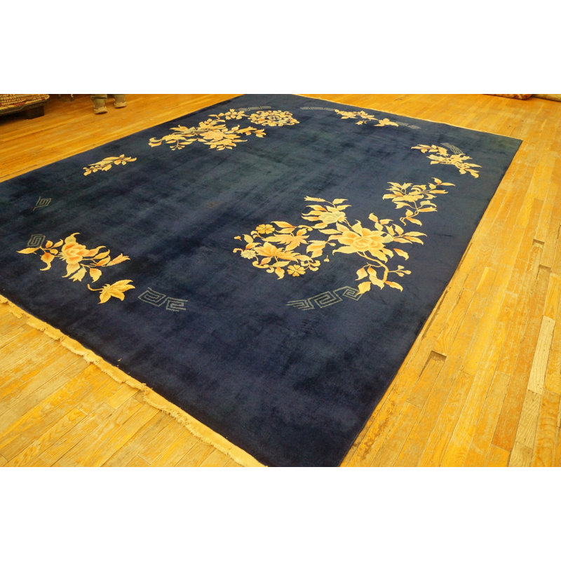 Tapis bleu marine antique antique Art Deco