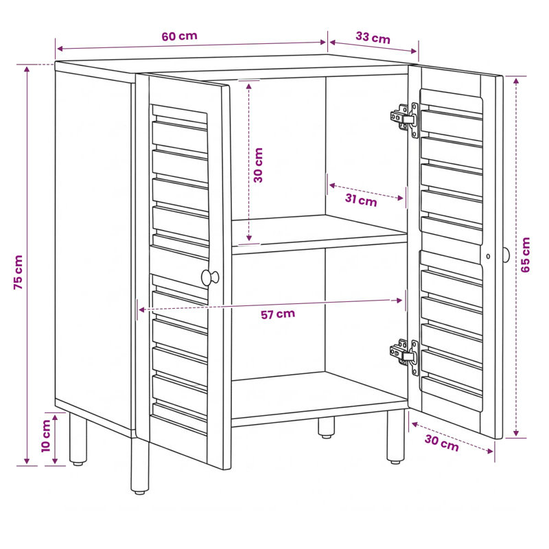 60cm Solid Wood Sideboard