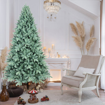 Arbre de Noël 9 pi en PVC PE teinté avec 3268 pointes, branches articulées, aspect naturel et support en métal stable pour un assemblage facile