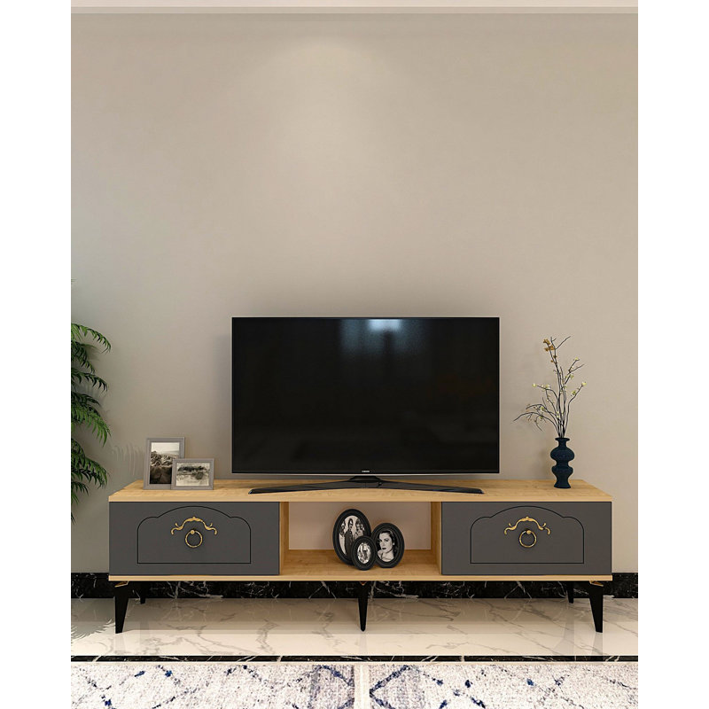 Modern TV Stand with Wall-Mount Option, Sapphire Oak & Anthracite, 59.1 x 17.6 x 11.6 inches | 100% Melamine Coated Particle Board, Thickness: 0.7 inches | Stylish & Functional Design for Living Room & Entertainment Spaces