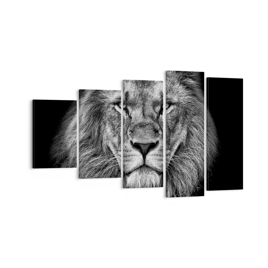 5-tlg. Leinwandbilder-Set Portrait Lion Black and White