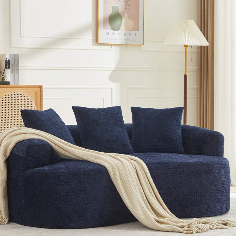 Canapé incurvé en chenille bleue, 3 coussins, aucun assemblage requis, siège en mousse à mémoire de forme, idéal pour les familles actives et les maisons.