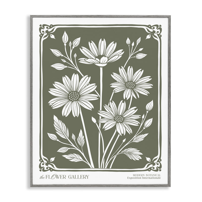 Estampe numérique encadrée Minimal Daisies on Green, H 14 po x l 11 po, Estampe numérique Farmhouse