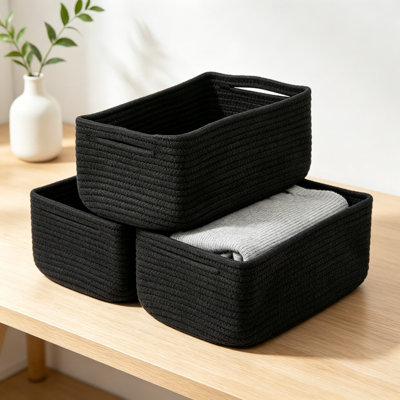 Petits paniers de rangement pour l'organisation, paquet de 3 paniers en corde tissée, paniers de rangement pour placard, panier à jouets à tablettes