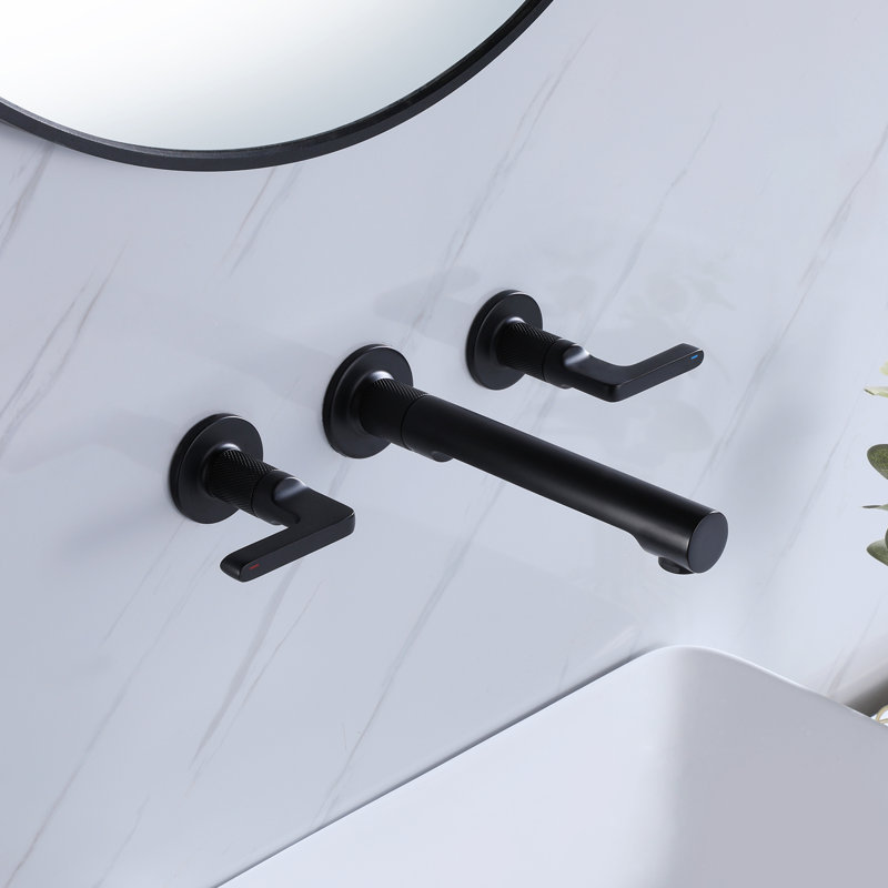  Wall Mounted Bathroom Sink Faucet With Double Cross Handle, Matte Black, Cross Handle