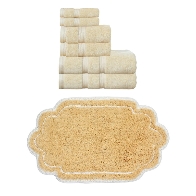 Talbert Collection 100% Soft Cotton Bath Towel Set & Bath Rug, 7 Piece Towel Set, Yellow