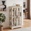 Armoire haute blanche en verre à double treillis avec bande lumineuse RVB en couleur et 3 tablettes réglables pour un rangement et une présentation polyvalents