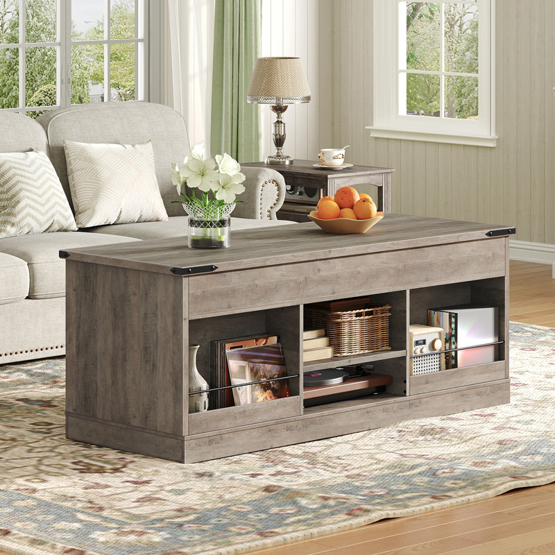 47.2" Farmhouse Coffee Table with Sliding Barn Doors & Storage, Gray
