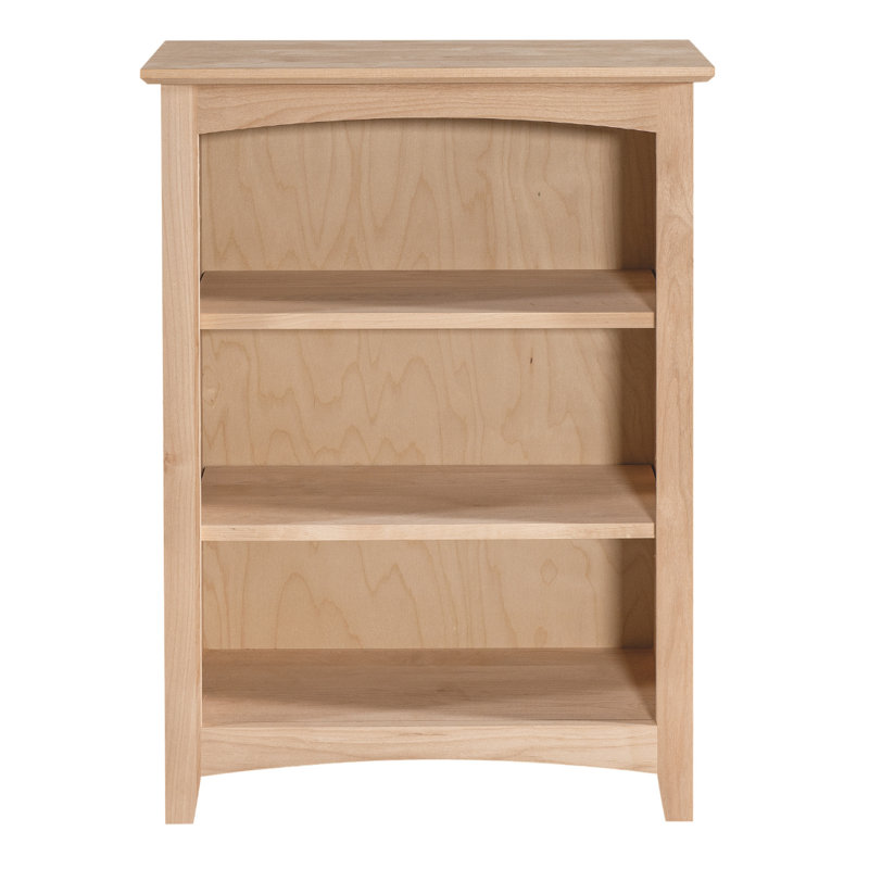 Malani 36" H Solid Wood Classic Bookcase, (3 Shelves) 36"H x 25.75"W x 12.875"D, Unfinished