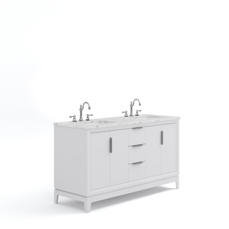 Elizabeth 60" Double Bathroom Vanity Set with Mirror, Pure White, Hook