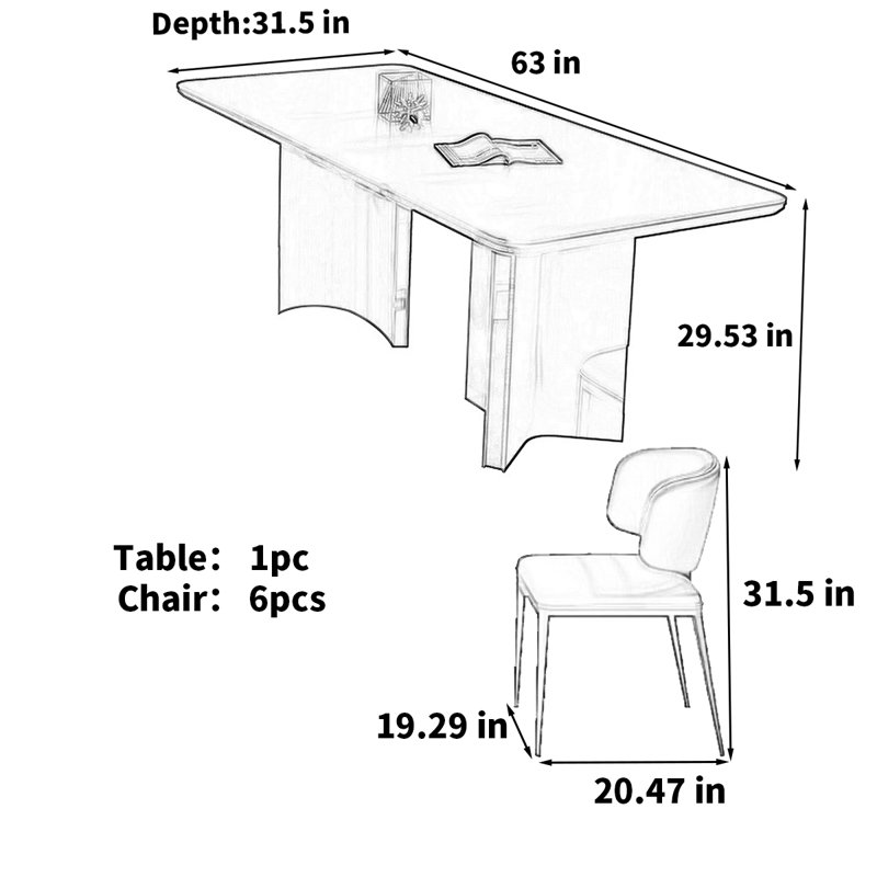 Table rectangulaire légère et moderne, H 29,53 po x L 63 po x l 31,5 po