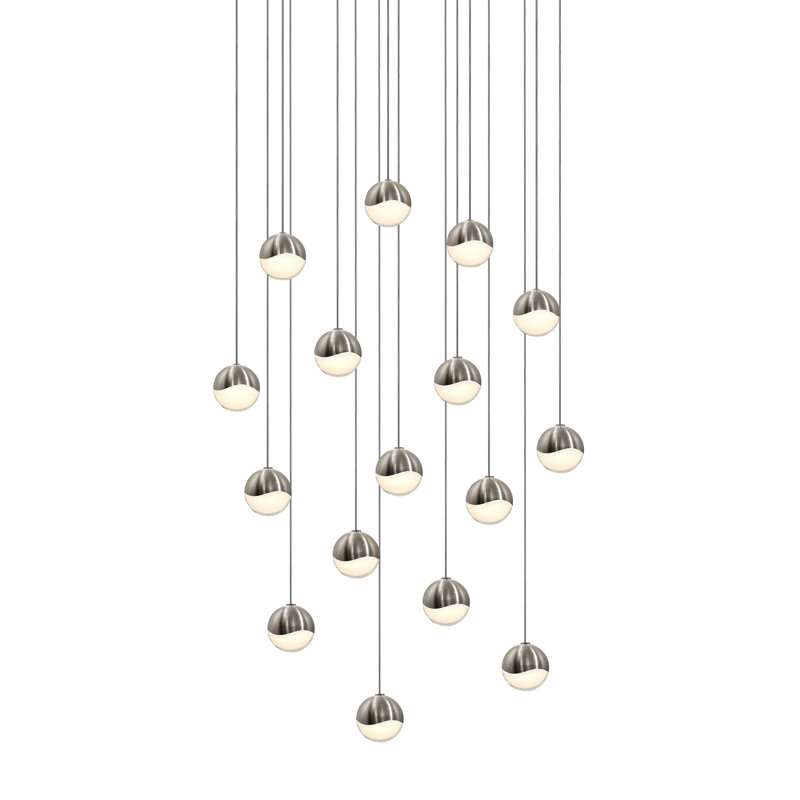 Grapes 16 - Light LED Cluster Pendant, 2.5" H x 36.25" W x 8.5" D, Satin Nickel
