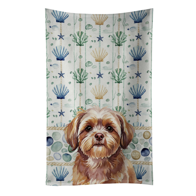 Liver Shih Tzu Coastal Sea Glass Kitchen Towel, Liver Shih Tzu