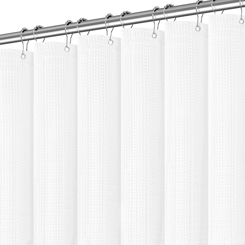 Rideau de douche luxueux à tissage gaufré robuste, tissu en polyester hydrofuge avec conception lestée, Blanc